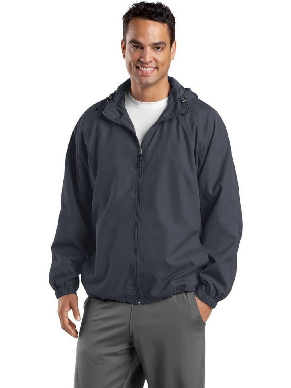 Sport-Tek JST73 Men's Hooded Raglan Jacket - Graphite Grey